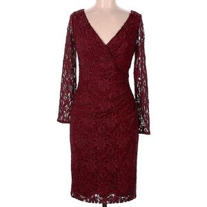 Ralph Lauren Burgundy Lace Long Sleeve Dress